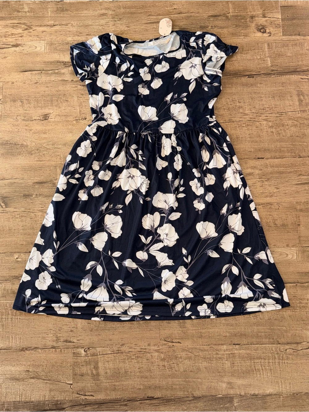 Women's Navy Floral Casual Dress with White Blooms